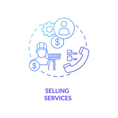 Selling services concept icon. Commercial business, entrepreneurship idea thin line illustration. Janitorial and telemarketing occupation. Vector isolated outline RGB color drawing