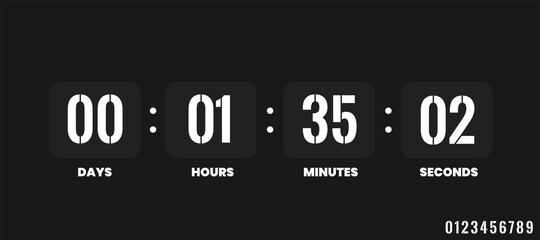 Countdown clock. Counter timer clocks counts day digital down watch numeric minute coming score hour display web page.