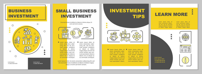 Business investment brochure template. Small business funding. Flyer, booklet, leaflet print, cover design with linear icons. Vector layouts for magazines, annual reports, advertising posters