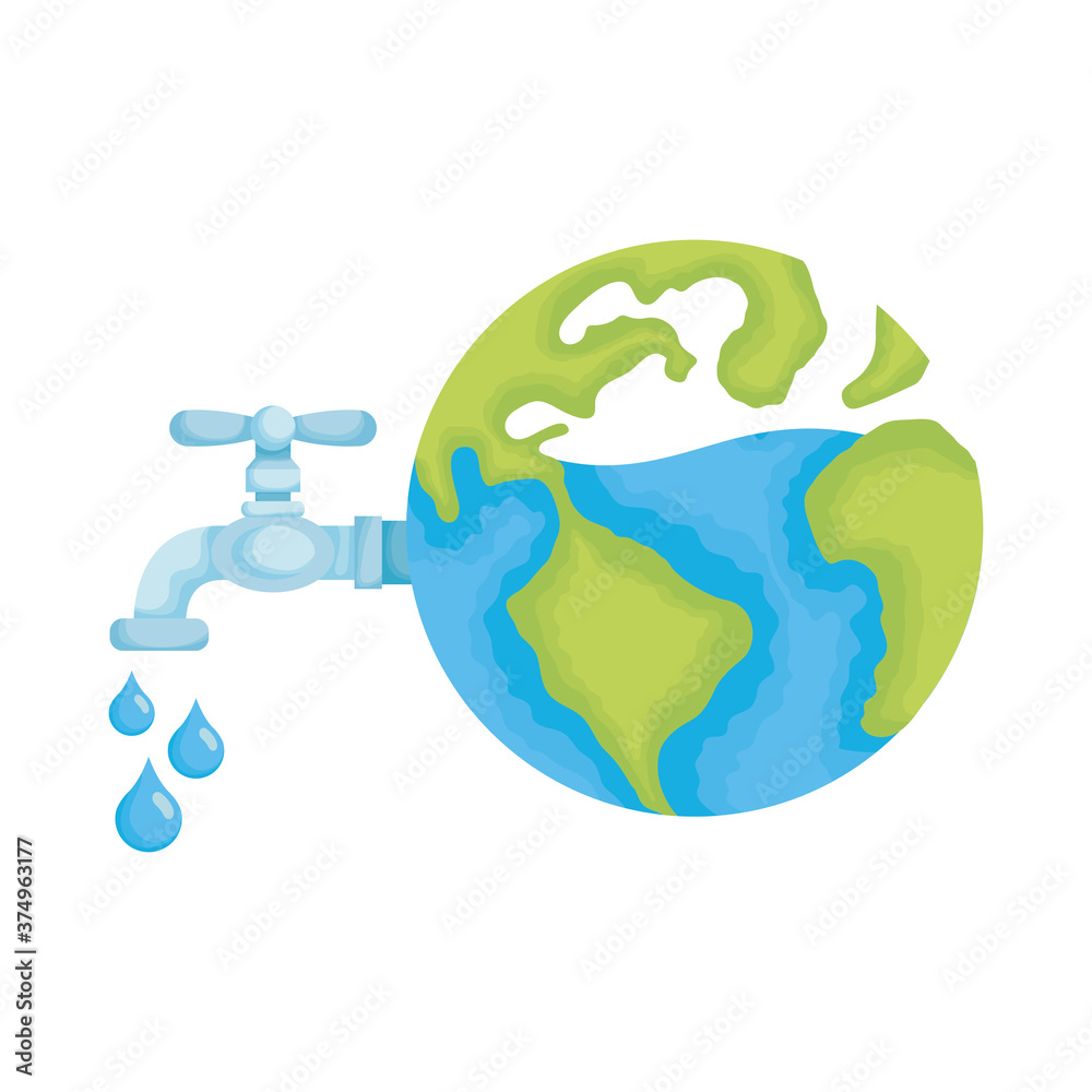 Poster world planet earth with water faucet open