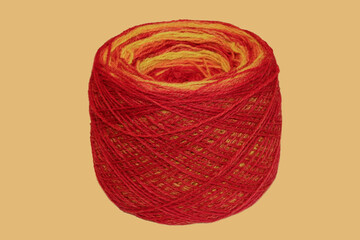 Colored ball of yarn for knitting. Skein of yarn.