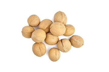 Whole walnuts isolated on white background