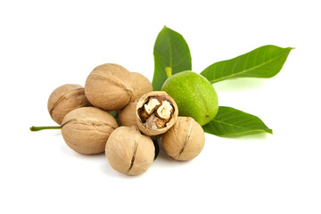 Walnuts heap isolated on white background