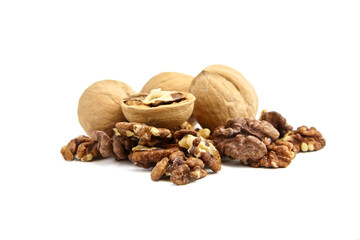 Dry walnuts isolated on white background