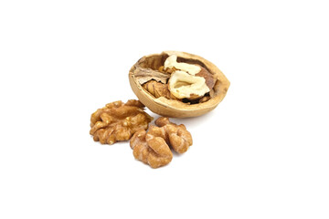 Open walnut isolated on white background