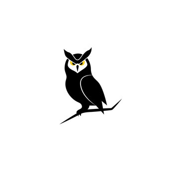 Owl black icon. Owl character logo
