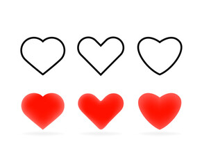 Vector heart icons. 3d and linear icons set