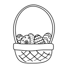 happy easter eggs painted in basket line style icon