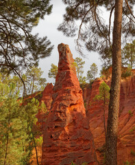 Former Roussillon Ochre quarry in the south of France.  Magnificent red and orange hills 