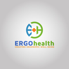 Ergonomic and Letter EH with plus sign Vector logo design template inspiration