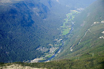 Fototapeta na wymiar Breathtaking view to the Rjukan valley from the Gaustatoppen mountain top, Telemark, Norway