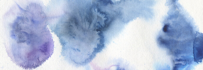 Abstract watercolor and acrylic blot painting. Blue Color. Texture paper.