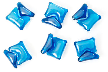Blue washing pods isolated on white background