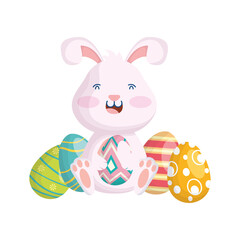 cute easter rabbit with eggs painted character