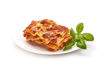 Lasagna, Traditional homemade italian dish, isolated on white background