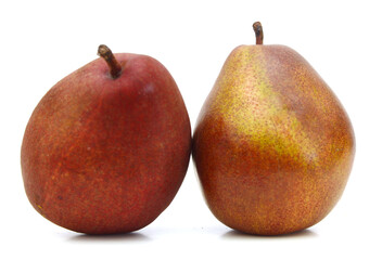 Two red pears on white background