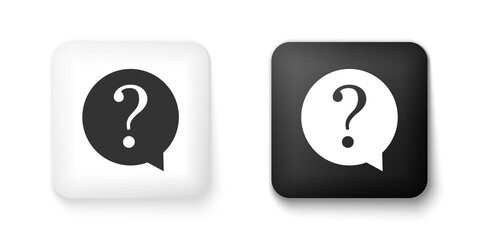 Black and white Question mark in circle icon isolated on white background. Hazard warning symbol. FAQ sign. Copy files, chat speech bubble and chart web icons. Square button. Vector.