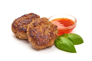 Grilled cutlets, fried meat balls, isolated on white background