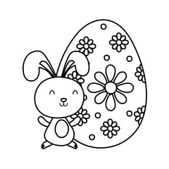 cute easter little rabbit with big egg paint character line style