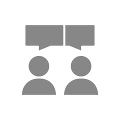Two persons with speech bubbles gray icon. Conversation, feedback symbol.