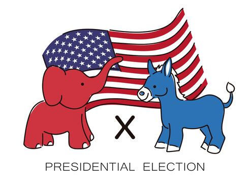 American Presidential Election vector. Elephant versus donkey. Democrats and Republicans symbols. Political parties cartoon.