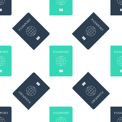 Green Passport with biometric data icon isolated seamless pattern on white background. Identification Document. Vector.