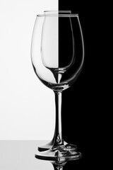 beautiful glass of wine on a black and white background
