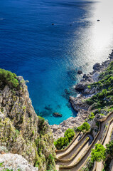 Capri Island The famous Via Krupp road is a beginner from Gardens of Augustus (Giardini di Augusto) and leads along a picturesque cliff to another part of the island. The road offers a wonderful view 