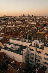 Madrid skyline from the city center during sunset