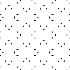 Seamless surface pattern design pattern with triangles ornament. Black triangular shapes on white background. Image with repeated teeth. Canines. Modern grid motif. Sharp figures. Grid. Vector art.