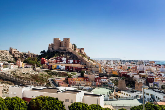 La Alcasaba de Almeria and cityscape, Almeria, Andalusia, Spain
