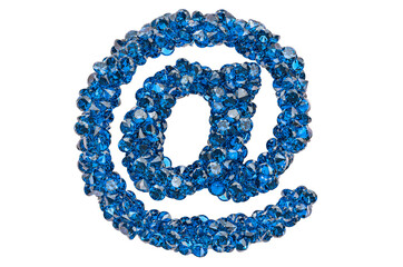 E-mail, at sign from blue diamonds or sapphires with brilliant cut. 3D rendering