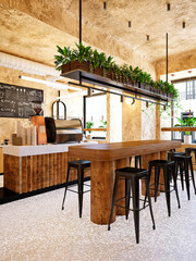 3d render of cafe and restaurant interior