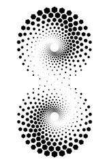 Abstract Black and White Geometric Pattern with Hexagons. Spiral-like Spotted Tunnel. Contrasty Halftone Optical Psychedelic Illusion. Raster. 3D Illustration