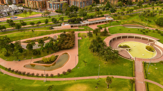 Aerial view of the library public,Vrigilio Barco and the special arquitecture geometry and inusual design.