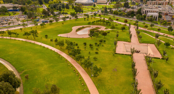 Aerial view of the library public,Vrigilio Barco and the special arquitecture geometry and inusual design.