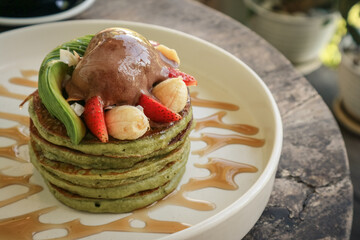 Avocado pancakes with fresh fruits