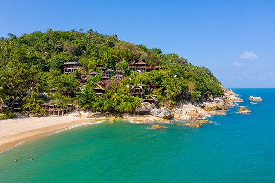 Aerial view of the Haad Sadet Beach in Koh Pha-ngan District, Surat Thani, Thailand