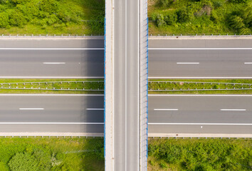 Aerial view of empty crossing road during sunny day, Croatia.