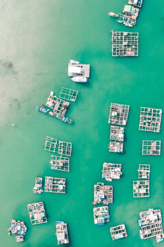 Aerial View of the Fishing Village in Lamma Island during the day, Hong Kong, China