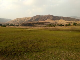 Obraz premium green grass and mountains