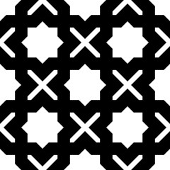 Obraz premium Seamless surface pattern design with Moroccan stars and crosses tiles ornament. Oriental traditional ornamentation with repeated geometric shapes. Ancient mosaic wallpaper. Grid motif. Digital paper.