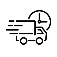 Fast delivery truck icon, line symbol on white background.