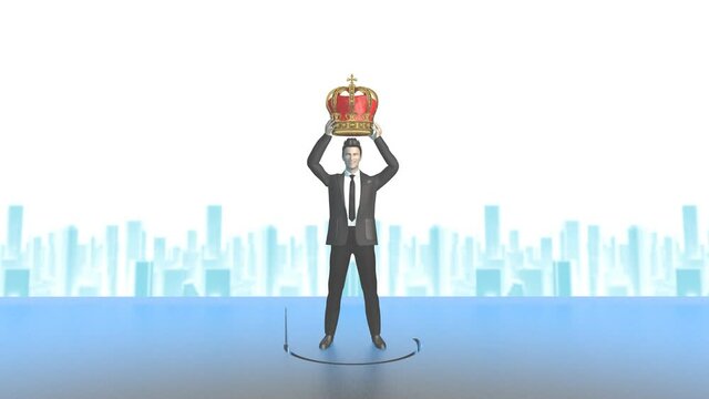 Vidéo conceptuelle. Un homme vient de remporter une couronne alors qu'un piège apparaît en dessous de lui. Cela signifie que lorsqu'un objectif est atteint, il ne faut pas se reposer sur ses lauriers.