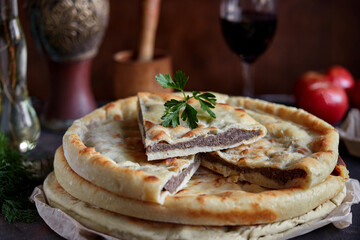 National traditional Caucasian food: Ossetian pies, khachapuri, chudu