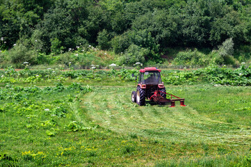 Agricultural machinery cuts wild invasive plants