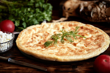 National traditional Caucasian food: Ossetian pies, khachapuri, chudu
