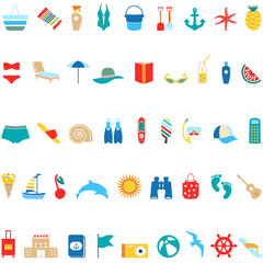 Summer sea beach holiday activity icon set.