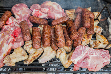 Grilled Meat , summer picnic , cooking food outdoor
