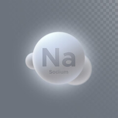 Sodium mineral icon isolated on transparent background. Vector 3d illustration. Diet supplement. Medical or pharmacy concept. Infographic element with Na sign